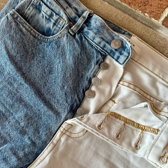 High Rise Half Blue Half White Denim Straight Women's Jeans, Size 26 - Picture 5 of 8